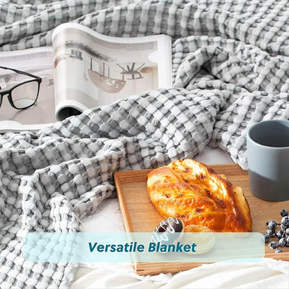 Bedsure Cooling Cotton Waffle Twin XL Blanket - Lightweight Breathable Blanket of Rayon Derived from Bamboo for Hot Sleepers, Luxury Throws for Bed, Couch and Sofa, Grey, 66x90 Inches