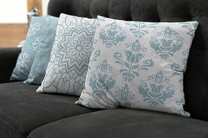 Ambesonne Retro Throw Pillow Cushion Case Pack of 4, Trellis Grid Medieval Floral Damask Mandala Flower Ornament in Modern Monochrome, Modern Accent Double-Sided Digital Printing, 24", Pale Blue Grey