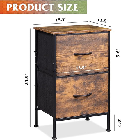 WLIVE Night Stand Set 2, Dresser and Nightstand Sets, Nightstands with 2 Fabric Drawers, End Tables for Bedroom, Bedside Furniture, College Dorm, Rustic Brown Wood Grain Print, Size L