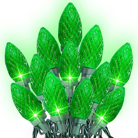 Dazzle Bright C9 Christmas String Lights, Waterproof Connectable Green Wire Fairy Lights, Christmas Lights for Indoor Outdoor Home Yard Xmas Tree House Decorations (Green, 100 LED)