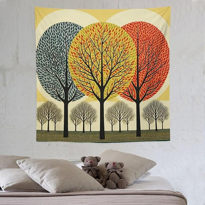 MaSiledy Shabby Chic Trees Tapestries Autumn Nature Forest Bedroom Tapestries Landscape Tapestry Wall Hanging Decor for Bedroom 60"x60" Bedroom Xmas Tapestry for Bedroom Christmas Backdrop