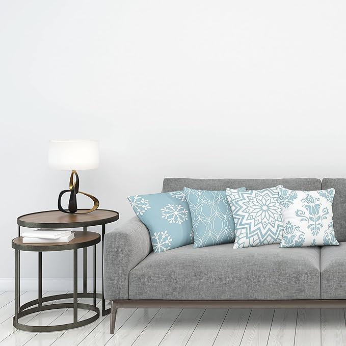 Ambesonne Retro Throw Pillow Cushion Case Pack of 4, Trellis Grid Medieval Floral Damask Mandala Flower Ornament in Modern Monochrome, Modern Accent Double-Sided Digital Printing, 24", Pale Blue Grey