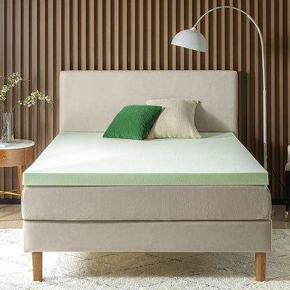 ZINUS 3 Inch Green Tea Memory Foam Mattress Topper, Smaller, More Convenient WonderBox Packaging, Pressure-Relieving Layers, CertiPUR-US Certified, Queen