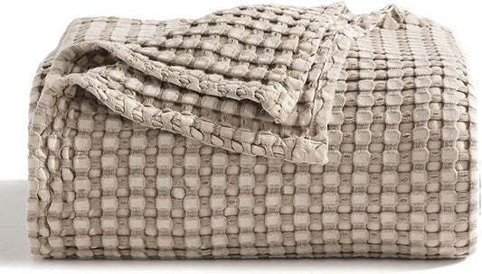 Bedsure Cooling Cotton Waffle Weave Throw Blanket - Lightweight Breathable Blanket of Rayon Derived from Bamboo for Hot Sleepers, Luxury Throws for Bed, Couch and Sofa, Taupe, 50x70 Inches