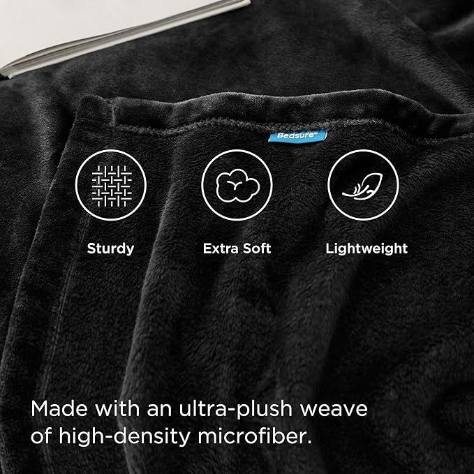 Bedsure GentleSoft Fleece Throw XL Blanket Black - 300GSM Soft Lightweight Plush Cozy Blankets for Bed, Sofa, Couch, Travel, Camping, 50x70 inches