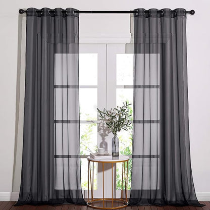 NICETOWN 96" Long Sheer Curtains - Nickel Grommet Top Lighter Weight Airy Window Voile Panel Decorations for Living Room (W54 Inches, Black, 1 Pair)