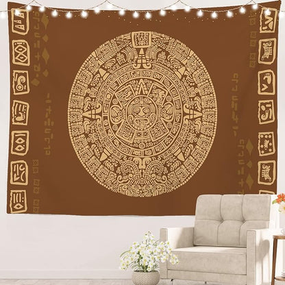 Batmerry Mayan Tapestry, Ancient Aztec Calendar Picnic Mat Beach Towel Wall Art Decoration for Bedroom Living Room Dorm, 51.2 x 59.1 Inches, Latin