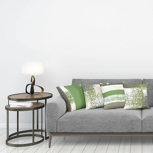 Ambesonne Grunge Throw Pillow Cushion Case Pack of 4, Abstract Design Simplistic Minimal Stripes Brushstrokes Contemporary, Modern Accent Double-Sided Digital Printing, 20", Slate Brown and Green