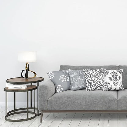 Ambesonne Retro Throw Pillow Cushion Case Pack of 4, Trellis Grid Medieval Floral Damask Mandala Flower Ornament in Modern Grayscale, Modern Accent Double-Sided Digital Printing, 20", Grey and White