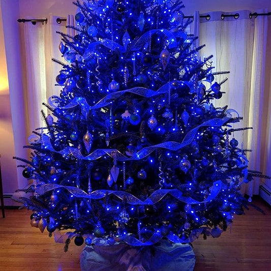 Blue Christmas Lights Indoor Outdoor, 33FT 150 Count Incandescent Mini Halloween String Lights, 120V UL Certified Green Wire Lights for Xmas Tree, Patio, Holiday, Party, Home, Garden Decorations
