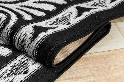 Custom Length Cut to Size Tribal Ethnic Southwestern Inspired Hallway Runner Rug, Non Slip Rubber Backed, 31 inch Wide X Customized Length, Mayan Black, 31 inch X 10 feet