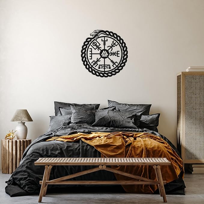 TOLARY Ouroboros Snake Vegvisir Metal Wall Art, Viking Compass Metal Wall Decor, Extra Large Outdoor Wall Decor, Scandinavian Design Wall Hanging, Modern Scandinavian Home Decor