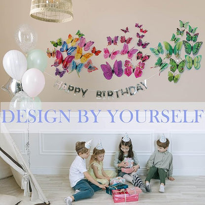 Butterfly Wall Decor 24/48 PCS, 3D Butterflies Stickers for Party Decorations with Magnets(Purple, 24)