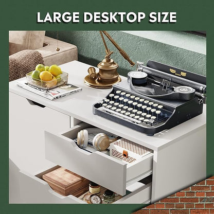 DEVAISE 5-Drawer Wood Dresser Chest with Door, Mobile Storage Cabinet, Printer Stand for Home Office