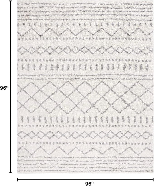 SAFAVIEH Arizona Shag Collection Area Rug - 8' Square, Ivory & Grey, Moroccan Design, Non-Shedding, 1.6-inch Thick, Ideal for High Traffic Areas in Living Room, Bedroom (ASG741F-8SQ)