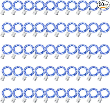 50 Pack Fairy Lights Battery Operated - 3 Speed Modes, 7Ft 20 LED String Twinkle Lights, Waterproof Copper Wire, Mini Firefly Light for Mason Jars Vases Christmas Decor, Blue