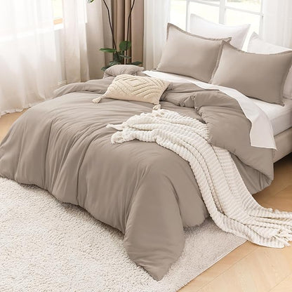 Litanika Light Coffee Oversized King Comforters Super King Size, 3 Pieces Lightweight Solid Bedding Comforter Set, All Season Fluffy Bed Set (120x120In Comforter & 2 Pillowcases)