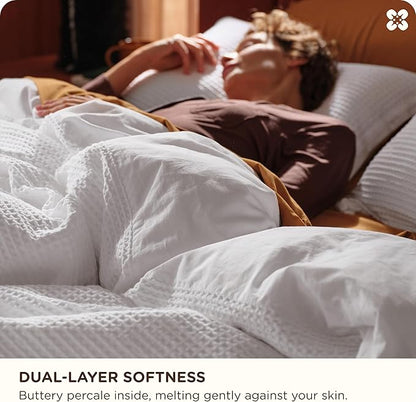 Bedsure Cotton Duvet Cover Queen - 100% Cotton Waffle Weave Bright White Duvet Cover Queen Size, GentleSoft™ and Breathable Bedding Set for All Season, 3 Pieces, 90"x90"