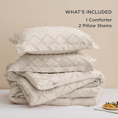 Bedsure Oversized King Comforter Set - Beige Comforter, Boho Tufted Shabby Chic Bedding, 3 Pieces Vintage Farmhouse Bed Set for All Seasons, Fluffy Soft Bedding with 2 Pillow Shams