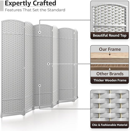 Sorbus 6 Panel Room Divider 6 ft. Tall - Privacy Screen, Extra Wide Double Hinged Panels, Mesh Hand-Woven Design, Partition Room Dividers and Folding Privacy Screens, Wall Divider for Room Separation