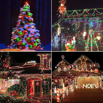 LYHOPE Battery Christmas Lights, 2Pack Total 66ft 200 LED Christmas Lights Waterproof 8 Modes Battery Operated String Light for Outdoor & Indoor, Xmas Tree, Wreaths, Holiday Decoration (Red & Green)