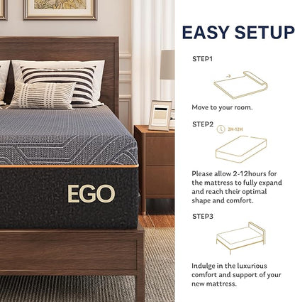 EGOHOME 14 Inch California King Mattress, Copper Gel Memory Foam Mattress for Pain Relief, Therapeutic Mattress in a Box, CertiPUR-US Certified, Fiberglass Free Medium Mattress, Black