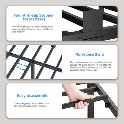ROIL 7 inch Full Size Bed Frame with Round Corner Legs Mattress Retainers 3500LBS Heavy Duty Steel Slats No Box Spring Needed Platform Noise-Free Easy Assembly