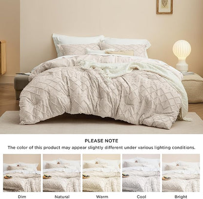 Bedsure Oversized King Comforter Set - Beige Comforter, Boho Tufted Shabby Chic Bedding, 3 Pieces Vintage Farmhouse Bed Set for All Seasons, Fluffy Soft Bedding with 2 Pillow Shams