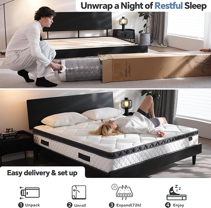 Queen Mattress in a Box, 12 Inch Hybrid Mattress with Individual Pocket Spring & Memory Foam, Motion Isolation, Medium Firm Comfort for Pressure Relief, CertiPUR-US Certified