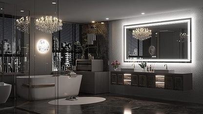 Keonjinn LED Bathroom Mirror 72" x 36" with Backlit and Frontlit, Tempered Glass Stepless 3 Colors Temperature & Dimmable Large Vanity Mirror, UL Listed LED Driver, Double Lights Anti-Fog Wall Mirror