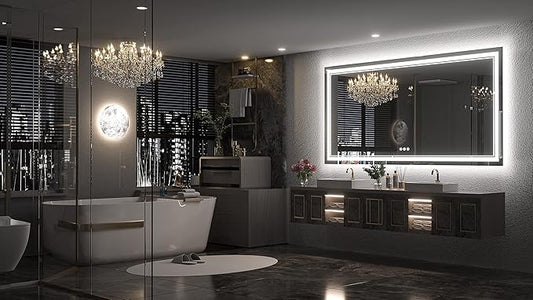 Keonjinn LED Bathroom Mirror 72" x 36" with Backlit and Frontlit, Tempered Glass Stepless 3 Colors Temperature & Dimmable Large Vanity Mirror, UL Listed LED Driver, Double Lights Anti-Fog Wall Mirror
