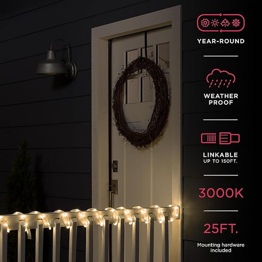 UltraPro LED Rope Lights, 25ft Classic Clear Rope, Warm White Light 3000K, Indoor/Outdoor, Flexible, Linkable, Durable, Rope Lights Outdoor, 54504