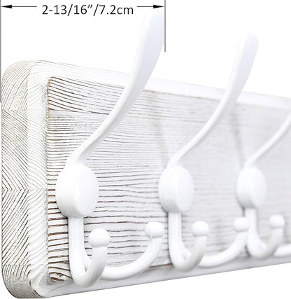 WEBI Coat Rack Wall Mounted,38 9/16" Long,10 Triple Hooks,Wood Coat Hooks Wall Mount,Large Coat Hanger Wall,Hook Rack,Tri Hooks for Hanging Coats,Clothes,Jacket,Entryway,Rustic White,2 Packs