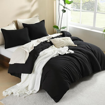 Litanika Oversized King Comforters Black Super King Plus Size, 3 Pieces Lightweight Solid Bedding Comforter Set, All Season Fluffy Bed Set (128x120In Comforter & 2 Pillowcases)