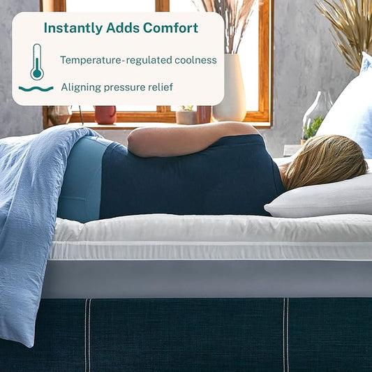 Sleep Innovations Cooling Comfort Gel Memory Foam Dual Layer Mattress Topper, 4 Inch, Twin Size, Pillow Top Cover