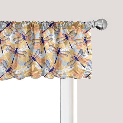 Ambesonne Dragonfly Window Valance, Uneven Big Repetitive Winged Bug 2 Pairs of Patched Wings Flying Orange Blobs, Curtain Valance for Kitchen Bedroom Decor with Rod Pocket, 54" X 12", Sand Brown