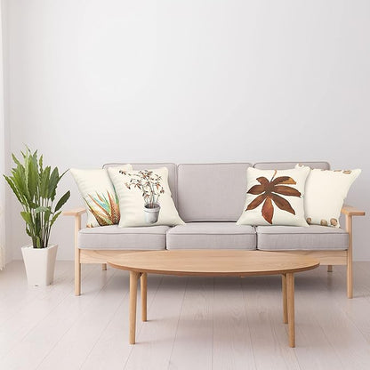 Ambesonne Botanical Throw Pillow Cushion Case Pack of 4, Minimalist Watercolor Painting Leaves Agave Branches Plant in a Pot, Modern Accent Double-Sided Digital Printing, 18", Chocolate and Pale Brown