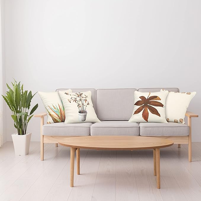 Ambesonne Botanical Throw Pillow Cushion Case Pack of 4, Minimalist Watercolor Painting Leaves Agave Branches Plant in a Pot, Modern Accent Double-Sided Digital Printing, 24", Chocolate and Pale Brown