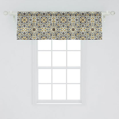 Ambesonne Turkish Pattern Window Valance Pack of 2, Flowers in and Traditional Style, Rod Pocket Curtain Valances for Kitchen Bedroom, 54" X 18", Earth Yellow Slate Blue