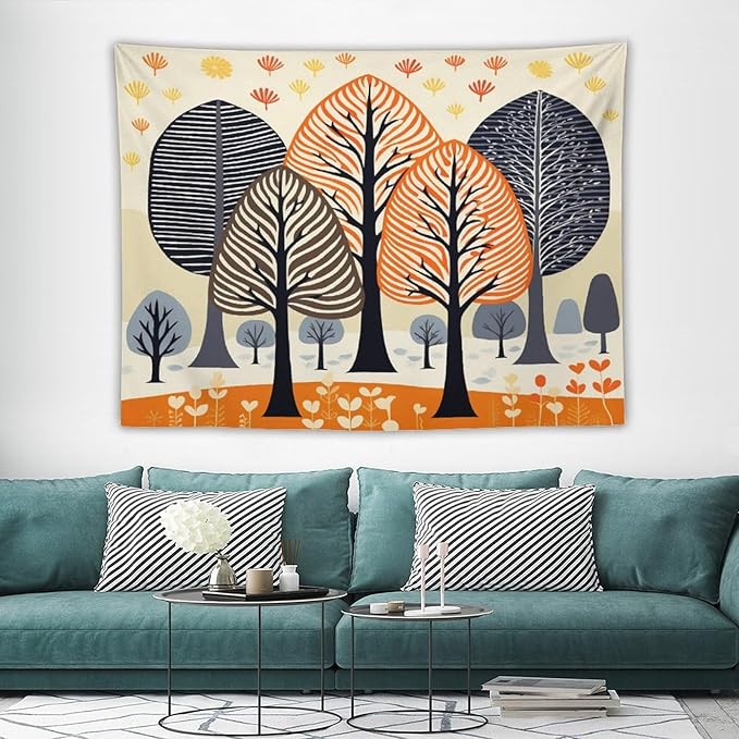 MaSiledy Shabby Chic Trees Tapastry's Wall Hanging Nature Themed Autumn Aesthetic Bedroom Tapestries Landscape Tapestry Home Decor for Room 60"x80" Holiday Scene Banner for Winter Christmas Party