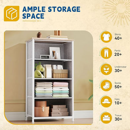DWVO 4 Drawers Dresser, Dresser for Bedroom, Fabric Storage Tower, Chest of Drawers, Organizer Unit for Closets, Living Room