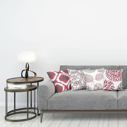 Ambesonne Vintage Throw Pillow Cushion Case Pack of 4, Bohemian Ornamental Leaves Dahlia Pattern Geometric Art Curlicue Motif, Modern Accent Double-Sided Digital Printing, 16", Raspberry Taupe White