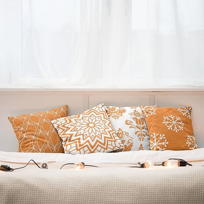 Ambesonne Retro Throw Pillow Cushion Case Pack of 4, Trellis Grid Medieval Floral Damask Mandala Flower Ornament in Modern Monochrome, Modern Accent Double-Sided Digital Printing, 24", Burnt Orange