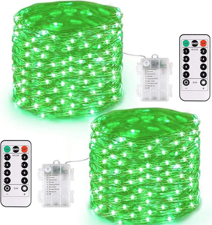 JMEXSUSS 2 Pack Green Fairy Lights Battery Operated, Total 400 LED 132ft Twinkle String Lights with Remote, 8 Modes Christmas Lights for Tree Fireplace Bedroom Indoor Outdoor Halloween Xmas Decor