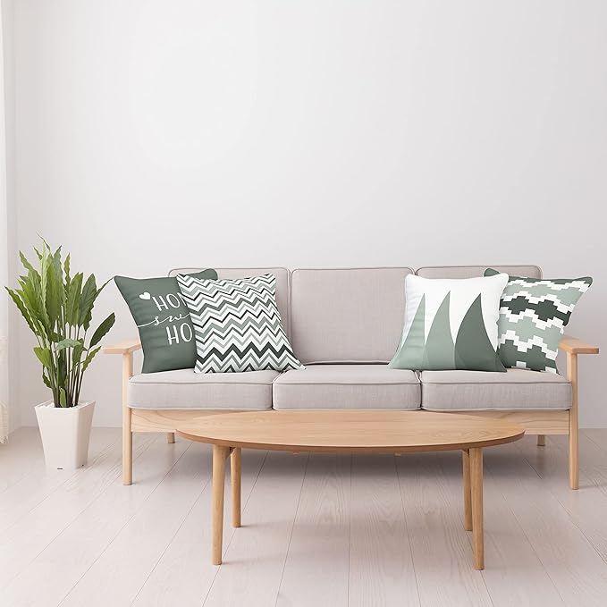Ambesonne Modern Throw Pillow Cushion Case Pack of 4, Geometric Style Pattern of Triangles Zigzags Love Home Phrase Print, Modern Accent Double-Sided Digital Printing, 20", Dark Sea Green and White