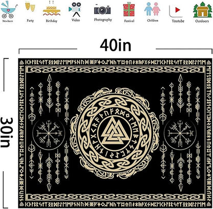 OSUNBD Nordic Viking Tapestry Wall Hanging - Small 40x30inches Soft Flannel with Valknut, Celtic Runes & Norse Mythology Scandinavian for Bedroom, Living Room Decor