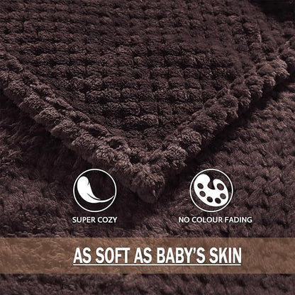 Exclusivo Mezcla Fleece Bed Blanket Twin Size, Super Soft and Warm Blankets for Couch, Sofa and Bed Waffle Textured, Cozy, Fuzzy and Lightweight (Coffee, 90x66 Inches)
