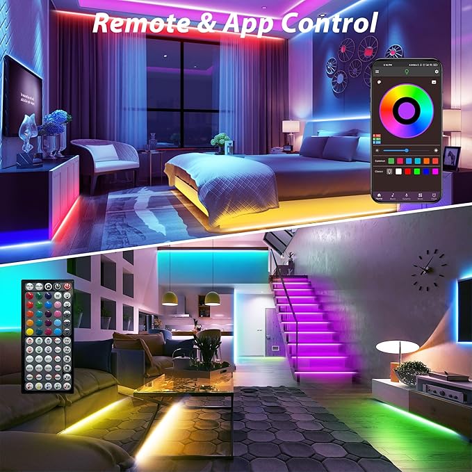 Led Lights for Bedroom 150ft (2 Rolls * 75ft) Music Sync Color Changing Led Strip Lights with 60 Key Remote and App Control RGB Led Light Strip for Home Party Room Decoration
