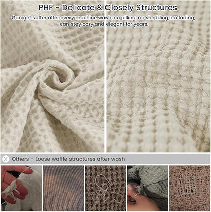PHF 100% Cotton Waffle Weave Throw Blanket，Pre-Washed Snag Proof Lightweight Breathable Moisture-Wicking for Layering in Cold Weather for Couch Bed,Machine Washable,Home Decor Gift-Linen