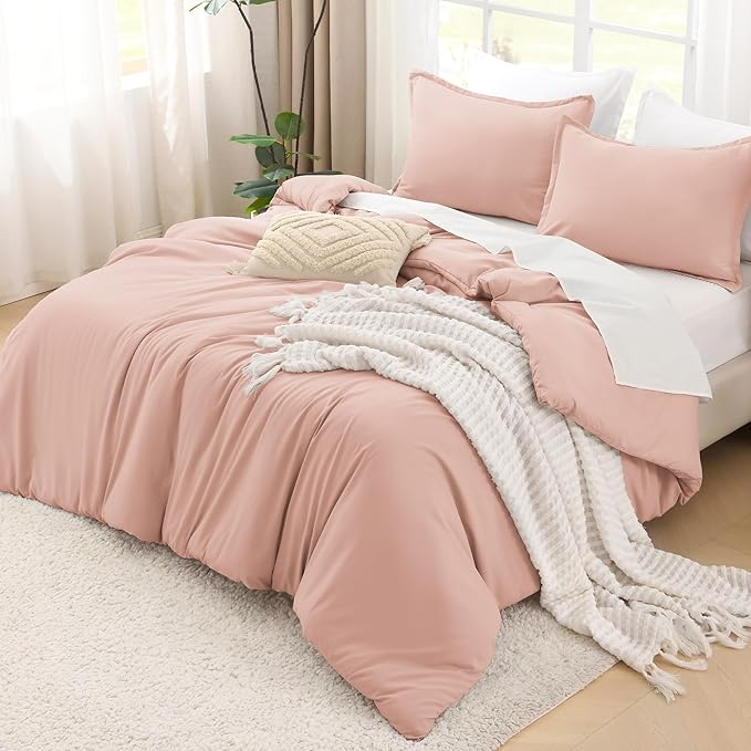 Litanika Pink Twin Comforter Set for Girls, 2 Pieces Kids Blush Plain Bedding Comforter Set, All Season Bed Set (66x90In Comforter & 1 Pillowcase)